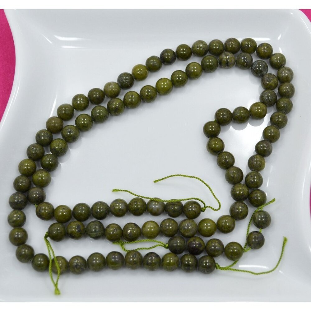 Moss Green Pyrite Stone Beads – 8mm Round, Approx. 48 per Strand with 1mm Hole - Picture 2 of 3